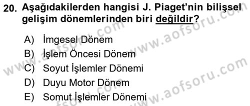 Çocuk Gelişimi Dersi Ara Sınavı Deneme Sınav Soruları 20. Soru