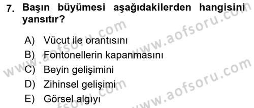 Çocuk Gelişimi Dersi Ara Sınavı Deneme Sınav Soruları 7. Soru