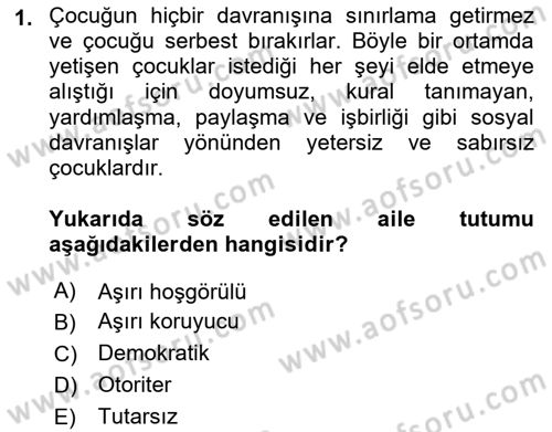 Çocuk Gelişimi Dersi 2022 - 2023 Yılı Yaz Okulu Sınav Soruları 1. Soru