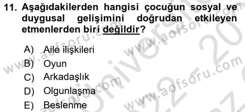 Çocuk Gelişimi Dersi 2022 - 2023 Yılı Yaz Okulu Sınav Soruları 11. Soru
