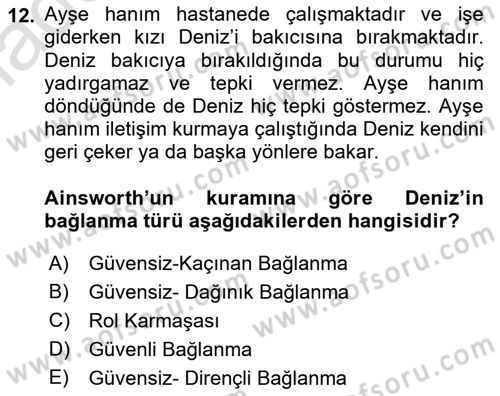 Çocuk Gelişimi Dersi 2022 - 2023 Yılı Yaz Okulu Sınav Soruları 12. Soru