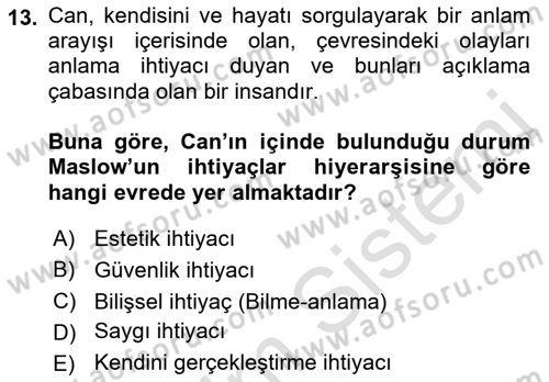 Çocuk Gelişimi Dersi 2022 - 2023 Yılı Yaz Okulu Sınav Soruları 13. Soru