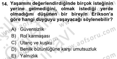 Çocuk Gelişimi Dersi 2022 - 2023 Yılı Yaz Okulu Sınav Soruları 14. Soru
