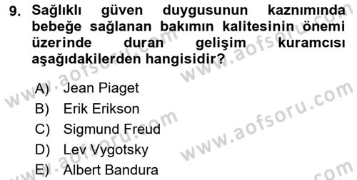 Çocuk Gelişimi Dersi 2022 - 2023 Yılı Yaz Okulu Sınav Soruları 9. Soru