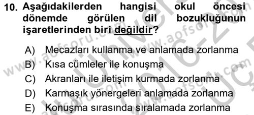 Gelişimsel Tanı Ve Değerlendirme Yöntemleri Dersi 2016 - 2017 Yılı 3 Ders Sınavı 10. Soru