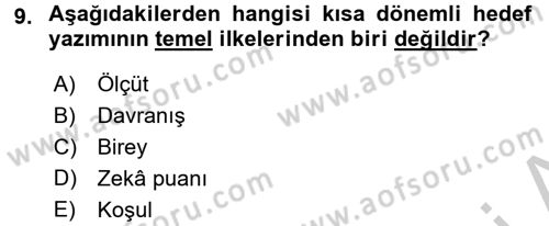 Gelişimsel Tanı Ve Değerlendirme Yöntemleri Dersi 2016 - 2017 Yılı 3 Ders Sınav Soruları 9. Soru
