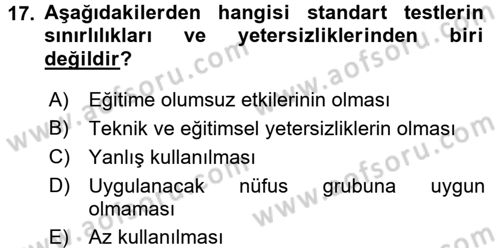 Gelişimsel Tanı Ve Değerlendirme Yöntemleri Dersi 2016 - 2017 Yılı (Vize) Ara Sınavı 17. Soru