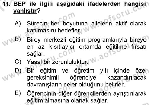 Gelişimsel Tanı Ve Değerlendirme Yöntemleri Dersi 2016 - 2017 Yılı (Final) Dönem Sonu Sınav Soruları 11. Soru