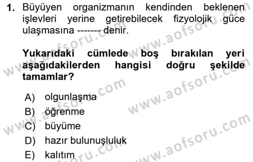 Gelişimsel Tanı Ve Değerlendirme Yöntemleri Dersi 2018 - 2019 Yılı (Vize) Ara Sınav Soruları 1. Soru