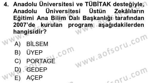 Gelişimsel Tanı Ve Değerlendirme Yöntemleri Dersi 2018 - 2019 Yılı (Vize) Ara Sınav Soruları 4. Soru
