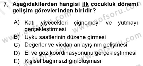 Gelişimsel Tanı Ve Değerlendirme Yöntemleri Dersi 2018 - 2019 Yılı (Vize) Ara Sınav Soruları 7. Soru