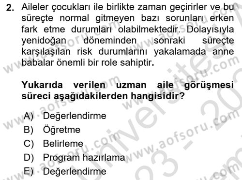 Gelişimsel Tanı Ve Değerlendirme Yöntemleri Dersi 2023 - 2024 Yılı (Final) Dönem Sonu Sınav Soruları 2. Soru
