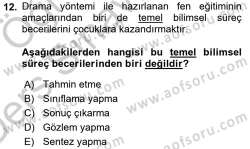 Çocuk Ve Drama Dersi 2016 - 2017 Yılı 3 Ders Sınav Soruları 12. Soru