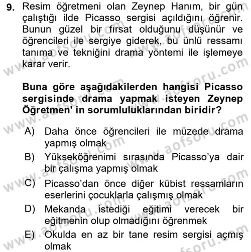 Çocuk Ve Drama Dersi 2016 - 2017 Yılı 3 Ders Sınav Soruları 9. Soru