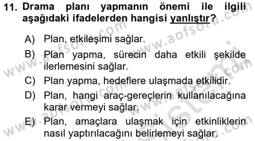 Çocuk Ve Drama Dersi Ara Sınavı Deneme Sınav Soruları 11. Soru
