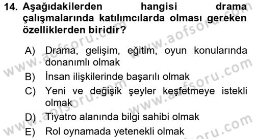Çocuk Ve Drama Dersi Ara Sınavı Deneme Sınav Soruları 14. Soru