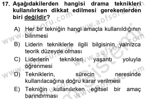 Çocuk Ve Drama Dersi Ara Sınavı Deneme Sınav Soruları 17. Soru