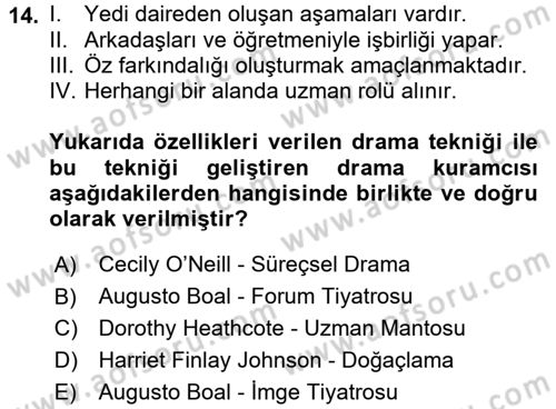 Çocuk Ve Drama Dersi 2016 - 2017 Yılı (Final) Dönem Sonu Sınav Soruları 14. Soru