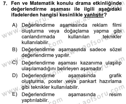 Çocuk Ve Drama Dersi 2016 - 2017 Yılı (Final) Dönem Sonu Sınav Soruları 7. Soru