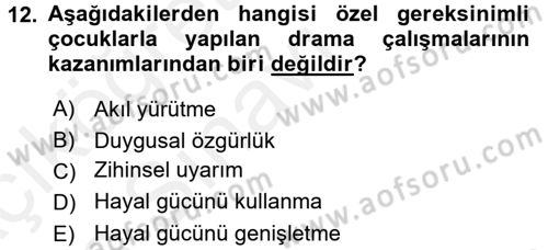 Çocuk Ve Drama Dersi 2017 - 2018 Yılı 3 Ders Sınav Soruları 12. Soru