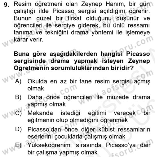 Çocuk Ve Drama Dersi 2017 - 2018 Yılı 3 Ders Sınav Soruları 9. Soru