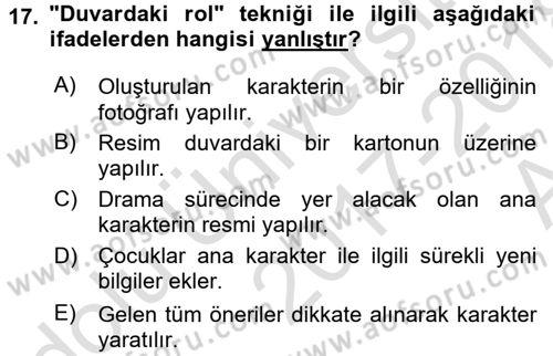 Çocuk Ve Drama Dersi Ara Sınavı Deneme Sınav Soruları 17. Soru