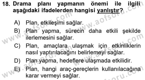 Çocuk Ve Drama Dersi Ara Sınavı Deneme Sınav Soruları 18. Soru