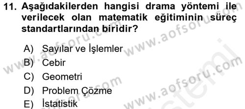 Çocuk Ve Drama Dersi 2017 - 2018 Yılı (Final) Dönem Sonu Sınav Soruları 11. Soru