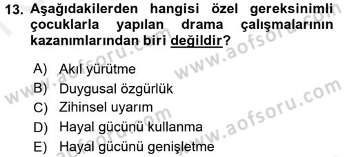 Çocuk Ve Drama Dersi 2017 - 2018 Yılı (Final) Dönem Sonu Sınav Soruları 13. Soru