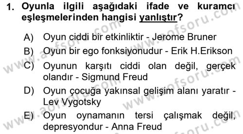 Çocuk Ve Oyun Dersi 2016 - 2017 Yılı 3 Ders Sınav Soruları 1. Soru