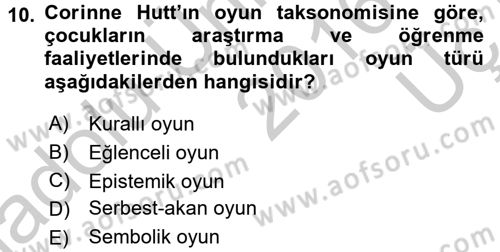 Çocuk Ve Oyun Dersi 2016 - 2017 Yılı 3 Ders Sınav Soruları 10. Soru