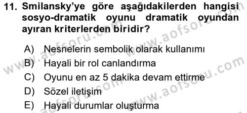 Çocuk Ve Oyun Dersi 2016 - 2017 Yılı 3 Ders Sınav Soruları 11. Soru