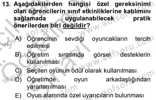 Çocuk Ve Oyun Dersi 2016 - 2017 Yılı 3 Ders Sınav Soruları 13. Soru