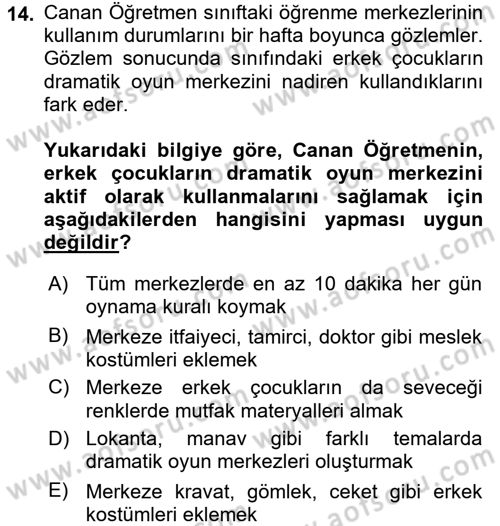 Çocuk Ve Oyun Dersi 2016 - 2017 Yılı 3 Ders Sınav Soruları 14. Soru