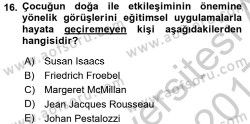Çocuk Ve Oyun Dersi 2016 - 2017 Yılı 3 Ders Sınav Soruları 16. Soru