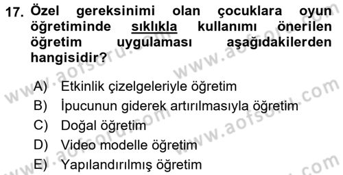 Çocuk Ve Oyun Dersi 2016 - 2017 Yılı 3 Ders Sınav Soruları 17. Soru