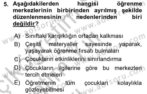 Çocuk Ve Oyun Dersi 2016 - 2017 Yılı 3 Ders Sınav Soruları 5. Soru