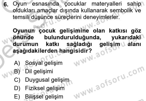 Çocuk Ve Oyun Dersi 2016 - 2017 Yılı 3 Ders Sınav Soruları 6. Soru
