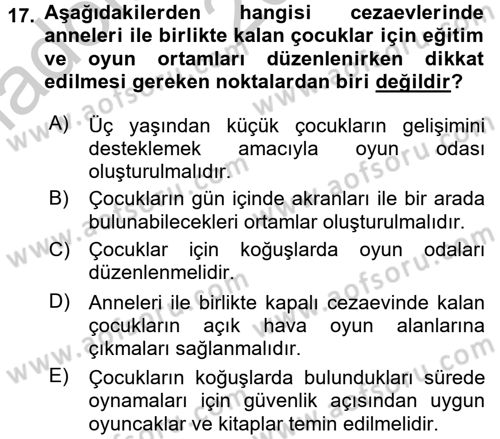 Çocuk Ve Oyun Dersi 2016 - 2017 Yılı (Vize) Ara Sınav Soruları 17. Soru