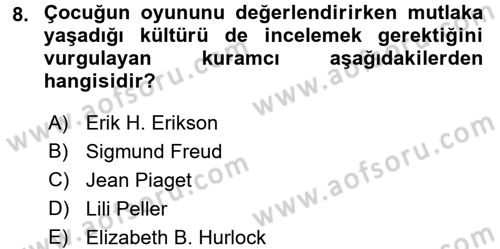 Çocuk Ve Oyun Dersi 2016 - 2017 Yılı (Vize) Ara Sınav Soruları 8. Soru