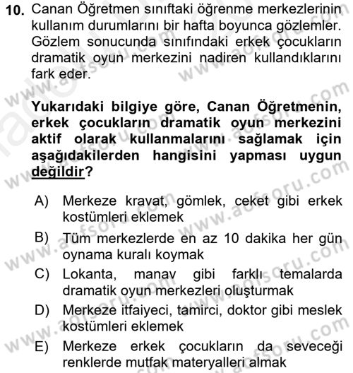 Çocuk Ve Oyun Dersi 2017 - 2018 Yılı 3 Ders Sınav Soruları 10. Soru