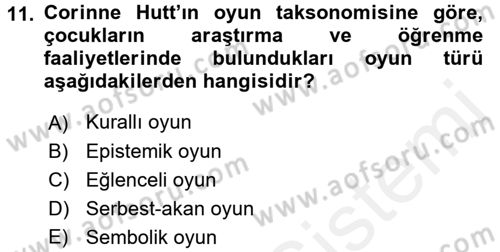 Çocuk Ve Oyun Dersi 2017 - 2018 Yılı 3 Ders Sınav Soruları 11. Soru