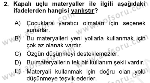 Çocuk Ve Oyun Dersi 2017 - 2018 Yılı 3 Ders Sınav Soruları 2. Soru