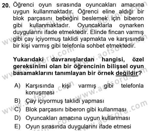 Çocuk Ve Oyun Dersi 2017 - 2018 Yılı 3 Ders Sınav Soruları 20. Soru