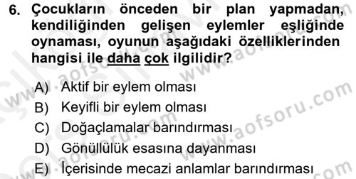 Çocuk Ve Oyun Dersi 2017 - 2018 Yılı 3 Ders Sınav Soruları 6. Soru