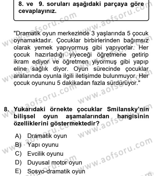 Çocuk Ve Oyun Dersi 2017 - 2018 Yılı 3 Ders Sınav Soruları 8. Soru