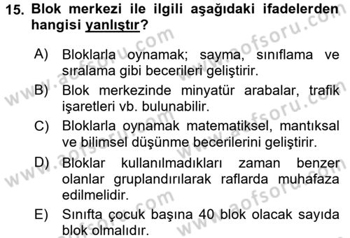 Çocuk Ve Oyun Dersi 2017 - 2018 Yılı (Vize) Ara Sınavı 15. Soru