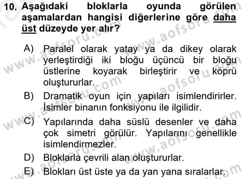 Çocuk Ve Oyun Dersi 2017 - 2018 Yılı (Final) Dönem Sonu Sınav Soruları 10. Soru