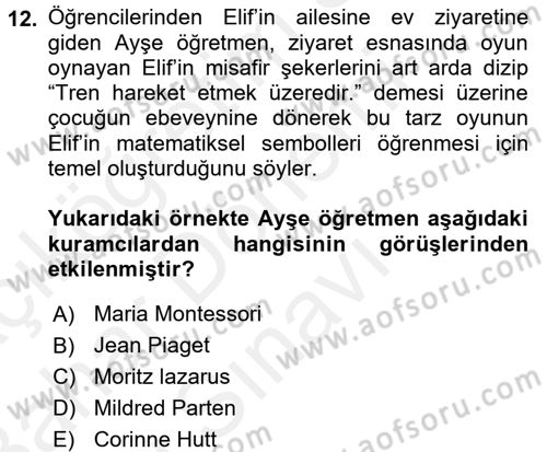 Çocuk Ve Oyun Dersi 2017 - 2018 Yılı (Final) Dönem Sonu Sınav Soruları 12. Soru