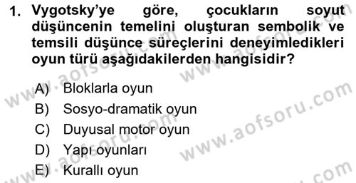 Çocuk Ve Oyun Dersi 2018 - 2019 Yılı (Vize) Ara Sınav Soruları 1. Soru